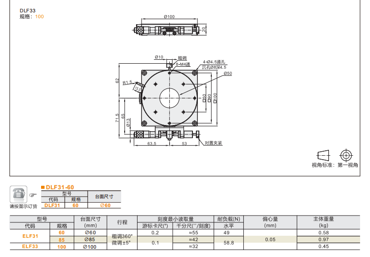 ?重载型DLF31/?DLF33/DLF51/?DLF52手动位移滑台(图4)